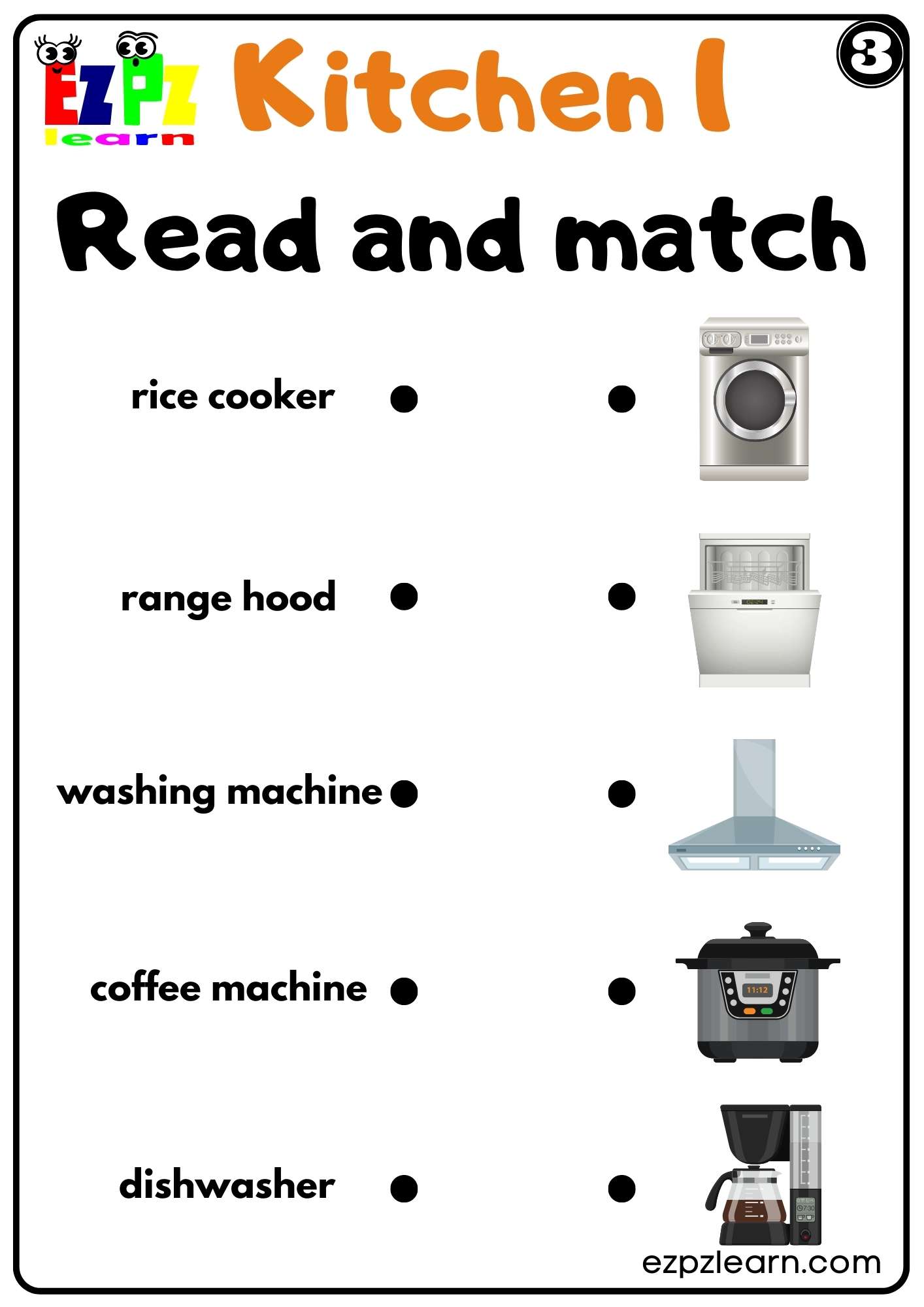 Kitchen Appliances Read And Match Worksheet Set 3 For ESL And ...